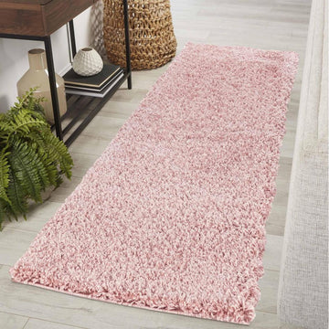 Oxford OXF00 Plain Plush Soft Stain-Resistant Textured Polypropylene Shaggy Baby Pink Runner-Desire Rugs-Rug Love - The Most Loved Rug Store